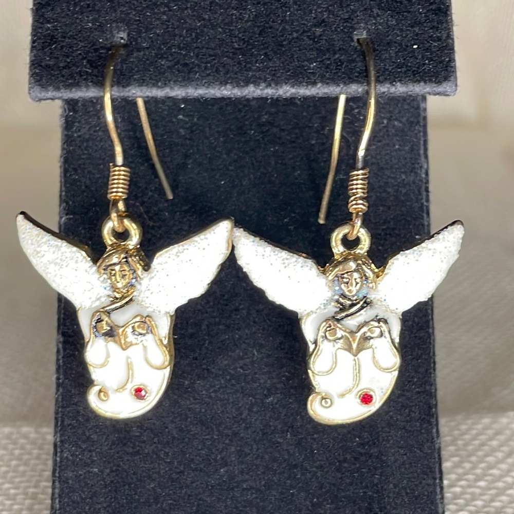 Vintage Dangling Angels White Enameled Metal